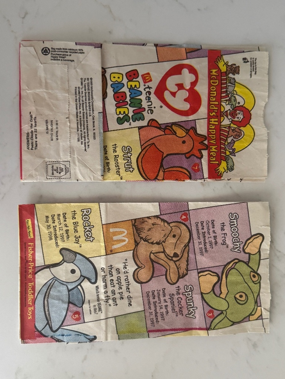 Lot of 2 1999 Teenie Beanie McDonalds Bags